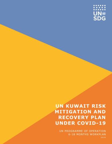 يُظهر غلاف المنشور المربعات الملونة مع خطة الأمم المتحدة للتخفيف من المخاطر والتعافي في سياق كوفيد-19.