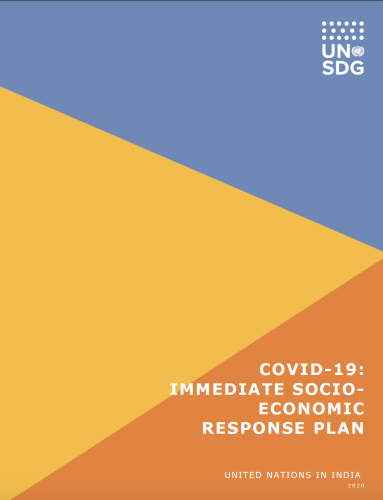 Cover shows the title, "COVID-19: Immediate Socio-Economic Response Plan for India" on the bottom left against a colourful background.