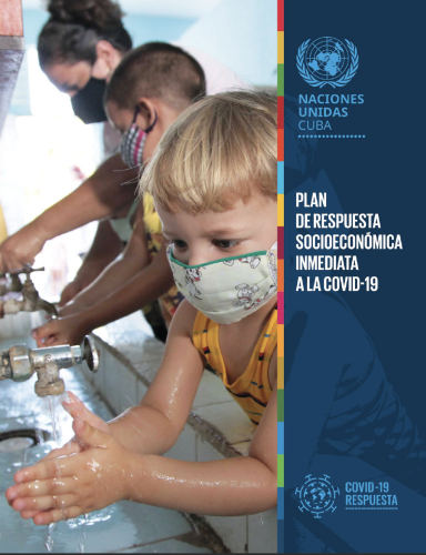 The cover shows on the left a photo of children and adults washing their hands with the title to the right in white against a blue vertical overlay.