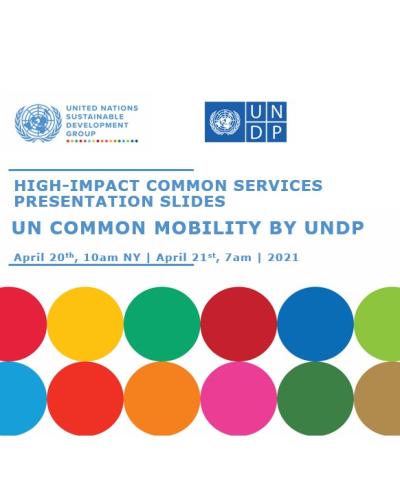 Image of the title of the slides "Un Common Mobility" and logo of UNSDG and UNDP with SDG circles as decoration