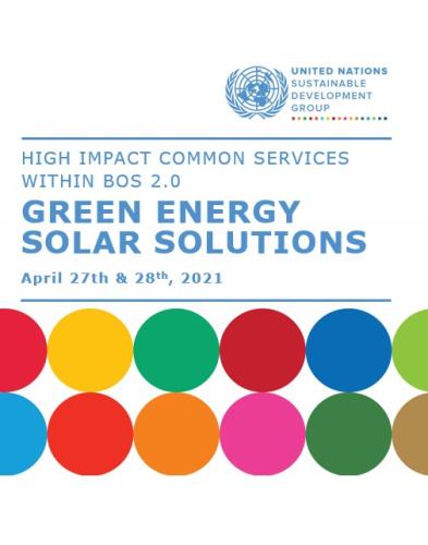 Page de couverture sur laquelle on peut lire le titre "Green Energy Solar solutions" et où figurent le logo du GNUDD et une série de cercles aux couleurs vives.