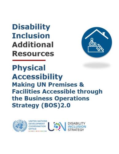 The image shows the title of the Additional Resources document, an icon in a blue circle with a person with disability under a roof, the UNSDG logo, and the UNDIS logo,