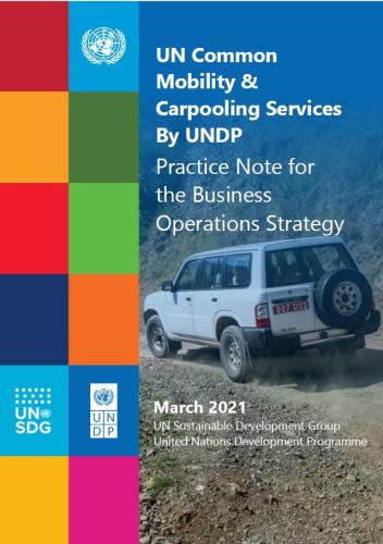 Cover with Title of the Practice note, a car driving on a dirt road, and the UNSDG and UNDP logos.