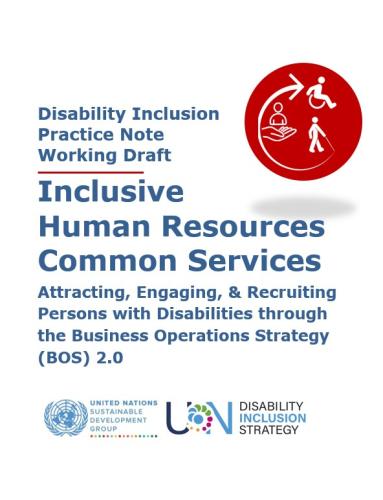 The image shows the title of the Inclusive HR Services Practice Note, an icon for Inclusive HR in a red circle and the logo of UNSDG and UNDIS.