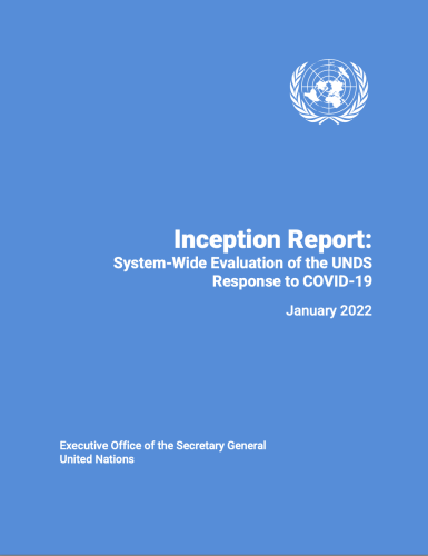 غلاف أزرق مع شعار الأمم المتحدة وعنوان الوثيقة باللغة الانكليزية وباللون الأبيض