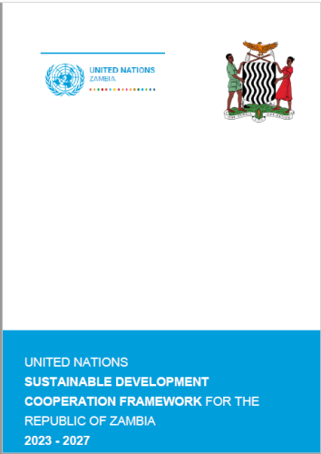 This document has a blue and white background.  The UNCT and Government logos appear to the top of the page.   It includes white text.