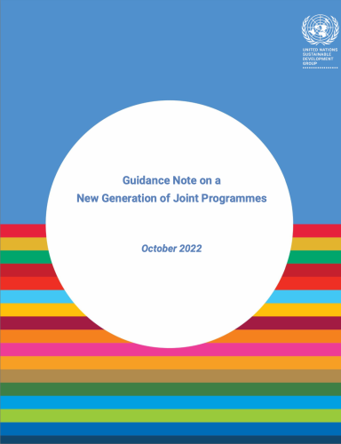 Imagen de portada con un bloque de líneas de colores y el título dentro de una circunferencia blanca y letras azules, haciendo referencia a la nota orientativa de 2022 sobre la nueva generación de programas conjuntos.