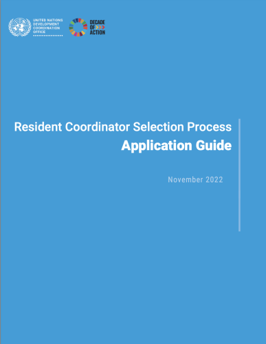 Publication cover in UN blue with the title "Resident Coordinator Selection process: application guide"