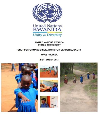 Portada del documento con fondo blanco, un collage de fotografías y el logo de la ONU en Rwanda.
