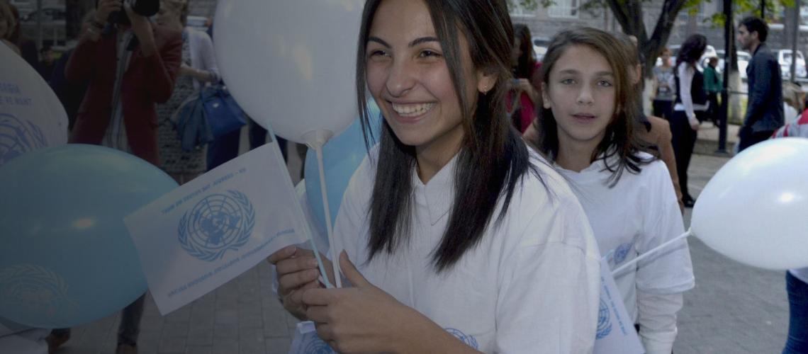 Excited youth in Georgia during the UN Day celebration in Tbilisi