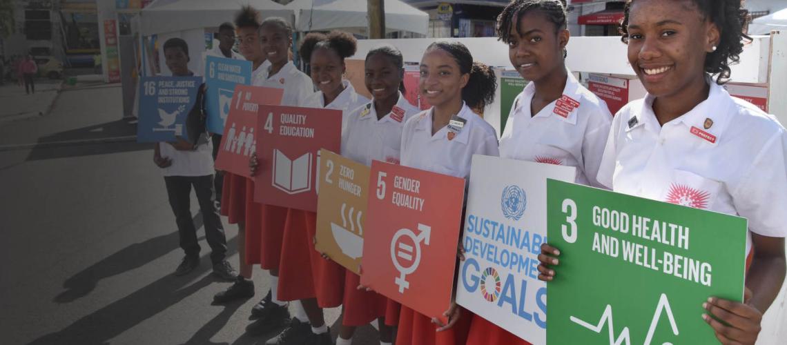 Students in Saint Lucia participate in the travelling UN SDG Gallery in Castries.